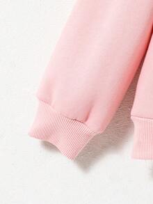 SHEIN 女大童花卉圖案植絨落肩袖加絨內裏運動衫 - 淺粉色 - 查看 3