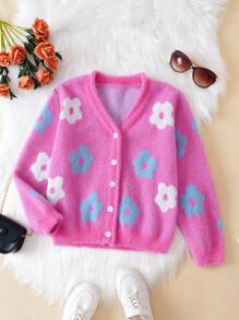 SHEIN Girls' Big Butterfly Pattern Cardigan - Multicolor - View 1