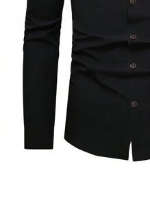 Manfinity Homme 男式鬆身正式鈕扣衬衫 - 黑色 - 查看 3