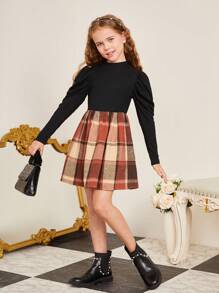 SHEIN 女大童格紋印花羊腿袖洋裝 - 鏽棕色 - 查看 4