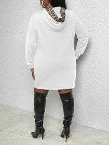 Slaydiva Hơn Tương phản In Địa lý Túi kangaroo Dây rút Đàm áo cánh có mũ - trắng - Xem 2