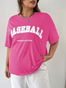 SHEIN MOOSTA 大碼字母圖案落肩T恤 - 玫紅色 - 查看 7