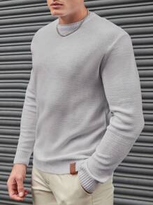 RueChic Men's Letters Patch Round Neck Sweater