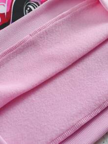 Teen Girl Car & Letter Graphic Drop Shoulder Sweatshirt - Pink - View 5