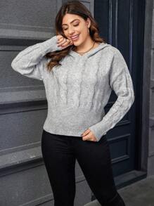 Calvaya Talla grande Jersey tejido de cable de hombros caídos con capucha