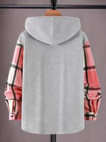 Aesthetic Post--Men's Loose Plaid Print Drawstring Hooded Coat Without T-Shirt - Pink - View 2