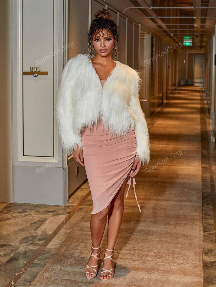 Elegant Open Front Fuzzy Party Club Coat | SHEIN USA