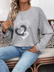 SHEIN LUNE In Trái tim Thả vai Áo nỉ - Xám - Xem 4