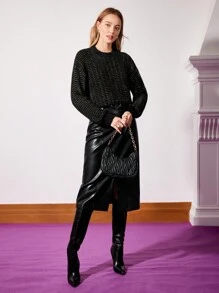 MOTF PREMIUM FUZZY METALLIC KNIT SWEATER - Black - View 9