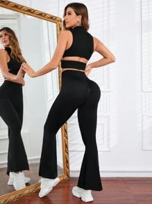 Easithlete 側邊鏤空前拉鏈運動型胸罩 - 黑色 - 查看 4