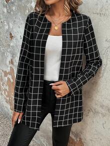 SHEIN Privé 格紋印花開門襟外套 - 彩色 - 查看 6