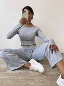 VaVaBold 素色短款T恤&彈性腰帶長褲