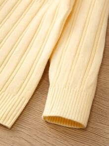 SHEIN Chica Joven Jersey de cuello alto tejido de canalé - Amarillo - Ver 3