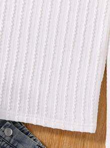 Chica adolescente Camiseta de cuello alto tejido de canalé - Blanco - Ver 3