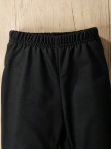 嬰兒女童連帽對比色拉鍊上衣和企鵝印花長褲,兩件套 - 黑色 - 查看 7