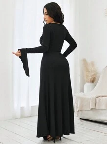 VaVaBold Solid Flounce Sleeve A-line Dress