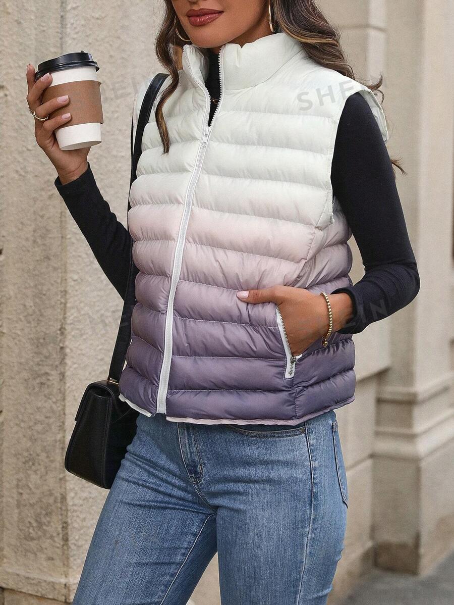 SHEIN LUNE Chaleco con cremallera efecto degradado, chaqueta acolchada, ropa de invierno