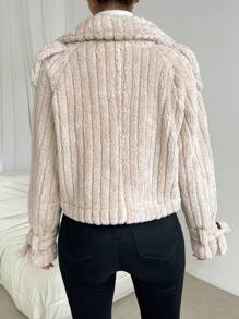SHEIN LUNE Cổ áo Tay Raglan Áo Teddy Jackets - Màu Khaki - Xem 2