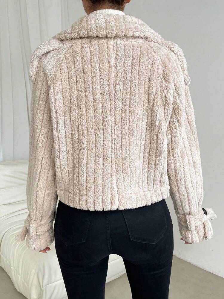 Lapel Neck Raglan Sleeve Teddy Jacket