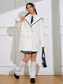 SHEIN EZwear 女士羊毛呢外套 - 白色 - 查看 4