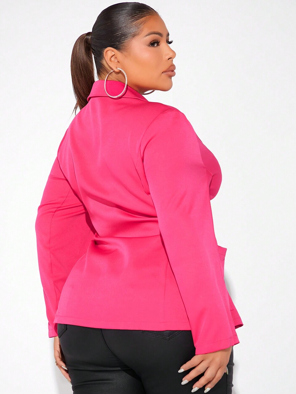 Plus Lace Up Front Lapel Neck Coat