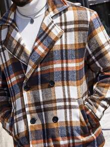 Manfinity Homme Loose Fit Men's Plaid Double Breasted Overcoat - Multicolor - View 6