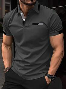 Manfinity Homme 男士拼接邊POLO衫 - 灰色 - 查看 1