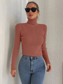 Cloudara Turtleneck Ribbed Knit Jumper - Redwood - View 5