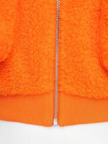 Hauture Cazadora Bomber Acortada De Felpa Con Bolsillo Con Cremallera - Naranja - Ver 9