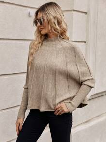 SHEIN Clasi Mock Neck Batwing Sleeve Sweater In Fall/Winter - Coffee Brown - View 5