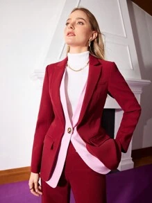 MOTF PREMIUM CONTRAST LAYER BLAZER WITHOUT BELT - Red - View 5