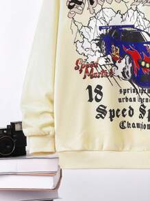 Boys' Casual Printed Round Neck Pullover Sweatshirt And Shorts Two-Piece Set For Tween - Apricot - View 4