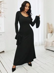VaVaBold Solid Flounce Sleeve A-line Dress