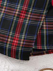 SHEIN Cô Gái Trẻ Cổ giả Tay áo Áo thun & In Tartan Viền không đối xứng Váy quần - Đỏ - Xem 3