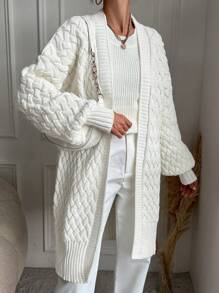 EURMUSE Cable Knit Drop Shoulder Duster Cardigan - White - View 1