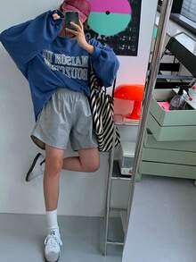 DAZY Letter Print Drop Shoulder Sweatshirt - Royal Blue - View 5