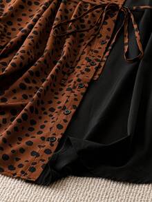 Plus Dalmatian Print Belted Shirt Dress - Black - View 5
