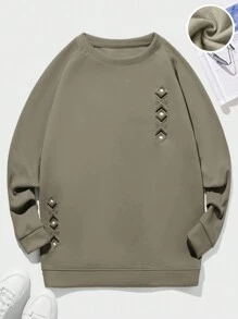 RueChic Men Geo Embroidery Raglan Sleeve Sweatshirt - Khaki - View 1