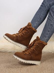 女性棕色的時尚繫帶踝靴適用於戶外,冬天 - 棕色 - 查看 5