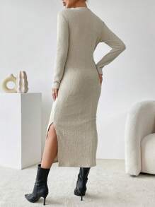 SHEIN Essnce 女性紋理質感織物洋裝 - 棕色 - 查看 2
