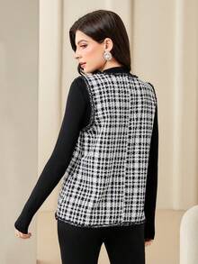 Modelyn Women's Tartan Vest Jacket - Black and White - View 2