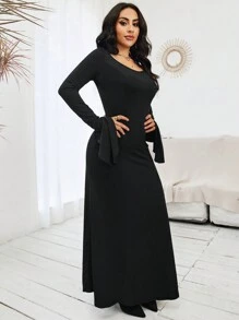 VaVaBold Solid Flounce Sleeve A-line Dress