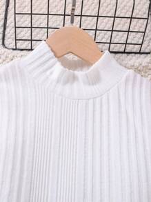 SHEIN 秋冬季女童三件套：高领羊毛上衣、毛衣背心、刺绣百褶裙 - 杏色 - 查看 5