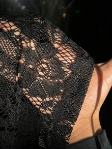 Flirla Plus Cold Shoulder Lace Blouse Without Bra - Black - View 8