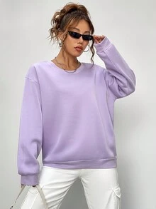 SHEIN EZwear Alphabet clock print crew neck sweatshirt - Lilac Purple - View 3