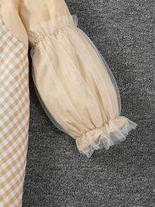 SHEIN 幼兒女童淑女風格2合1長袖格紋連衣裙,適用於秋冬季節 - 黃色 - 查看 6