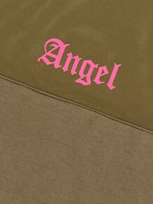 SHEIN EZwear Letter Graphic Mesh Yoke Lettuce Trim Tee - Army Green - View 4