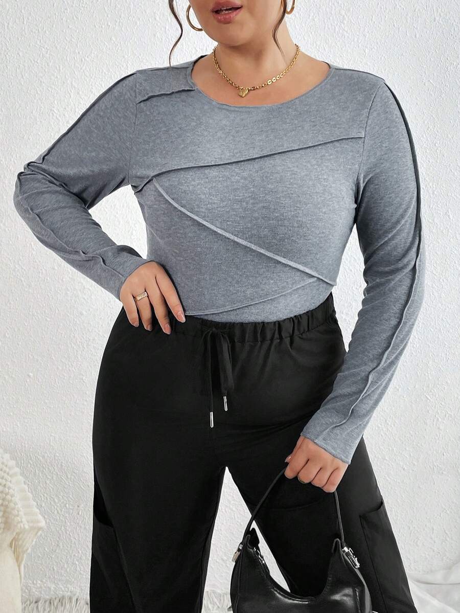 SHEIN Essnce Camiseta De Talla Grande - Gris - Ver 1