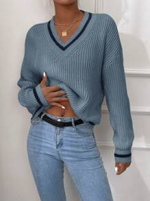 EURMUSE Kleurblok Oversized Truien - Baby blauw - Bekijken 5