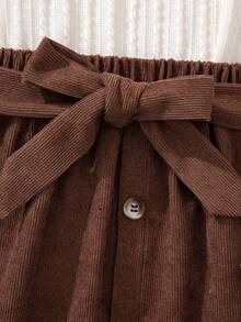 Tween Girl高領t恤和腰帶裙 - 卡其色 - 查看 3